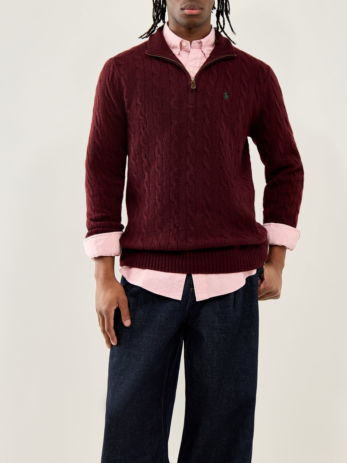Cable-Knit Half-Zip Jumper Burgundy