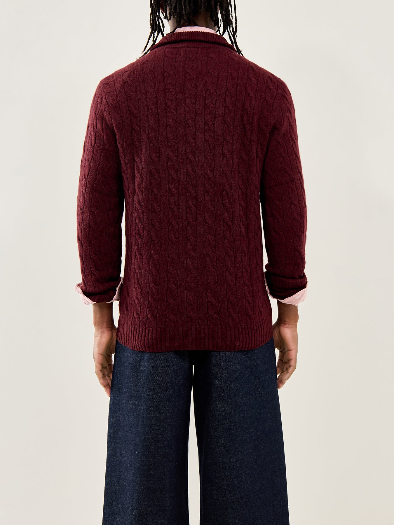 Cable-Knit Half-Zip Jumper Burgundy