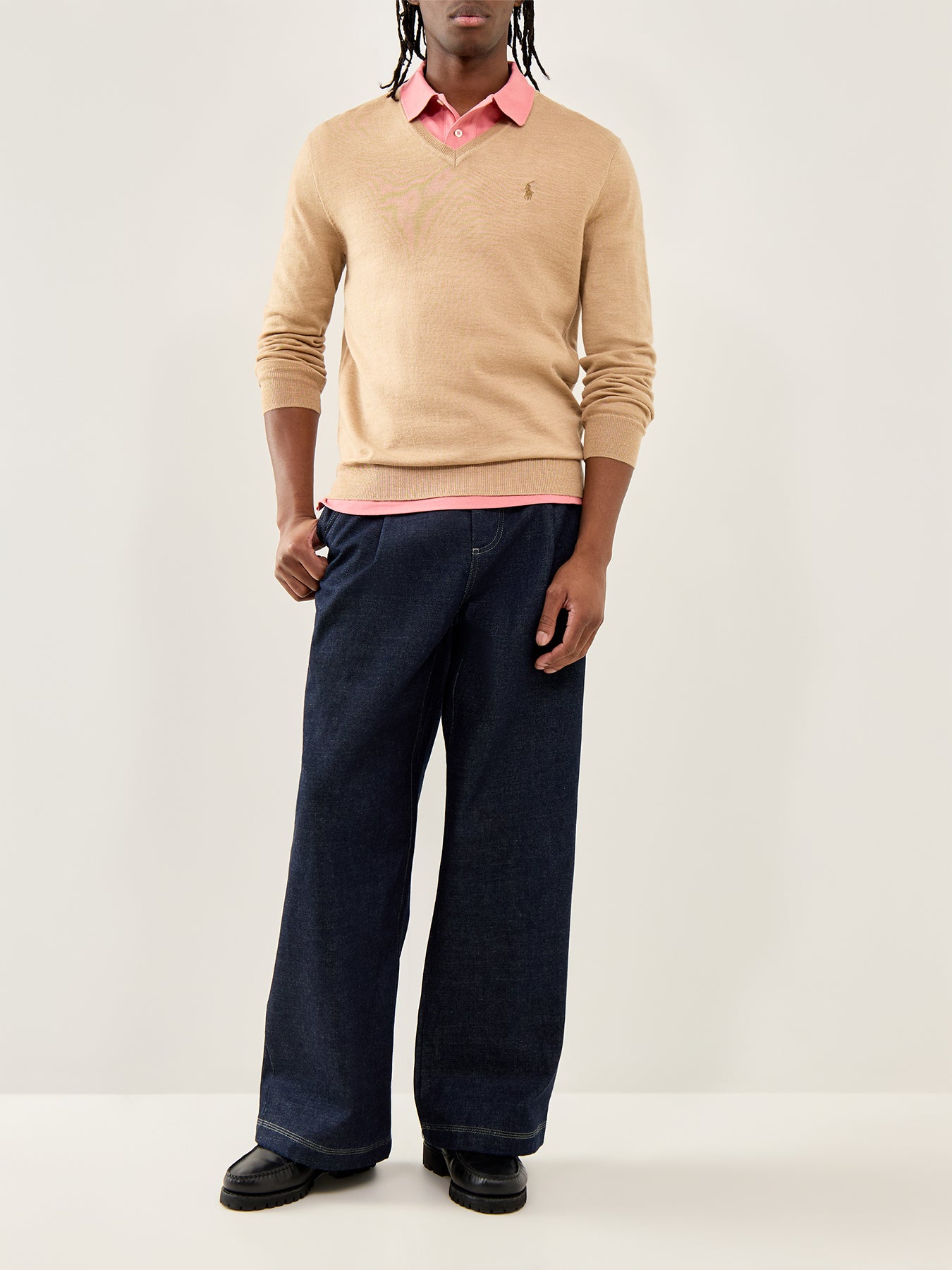 Merino Wool V-Neck Jumper Camel