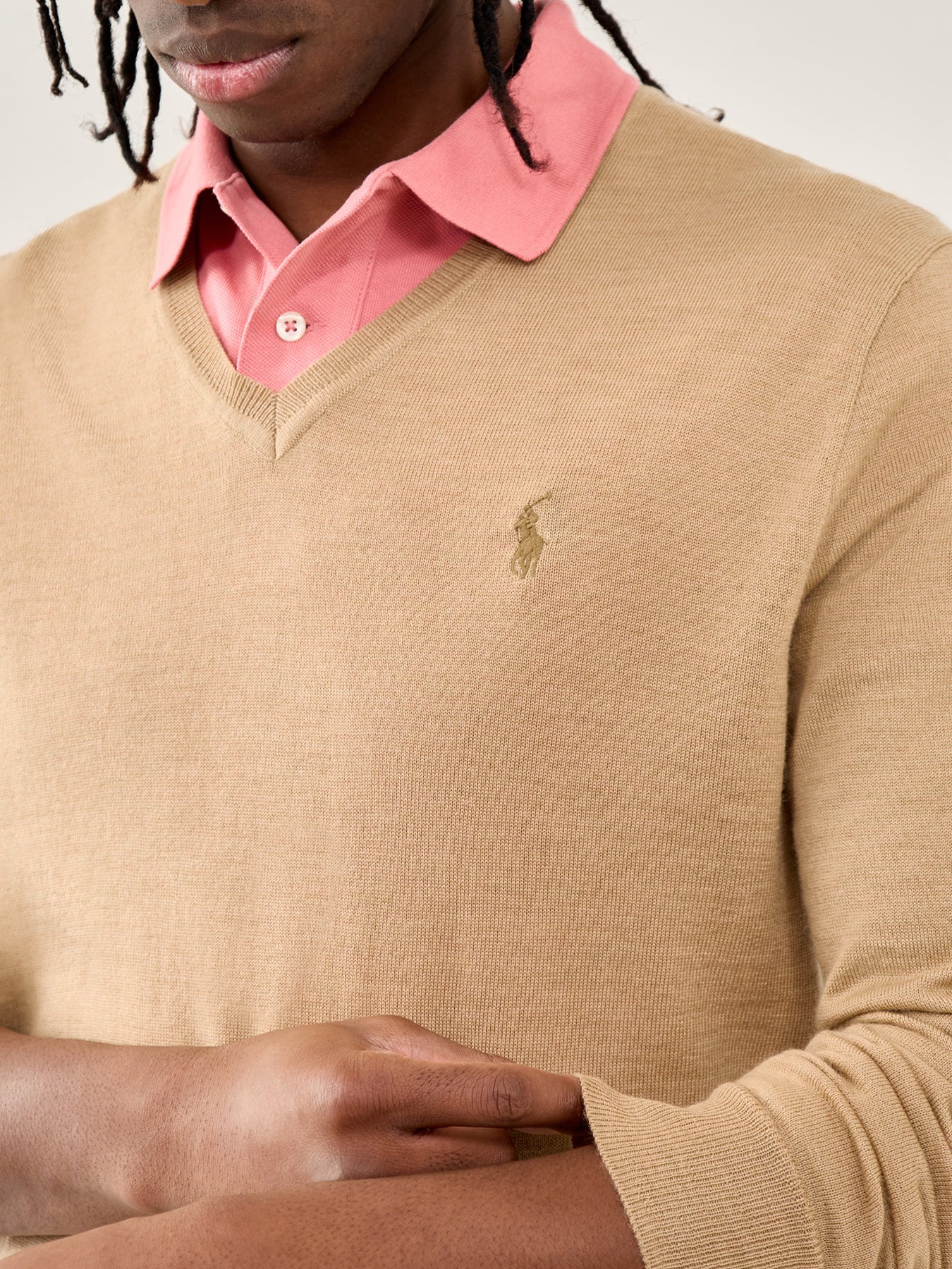Merino Wool V-Neck Jumper Camel