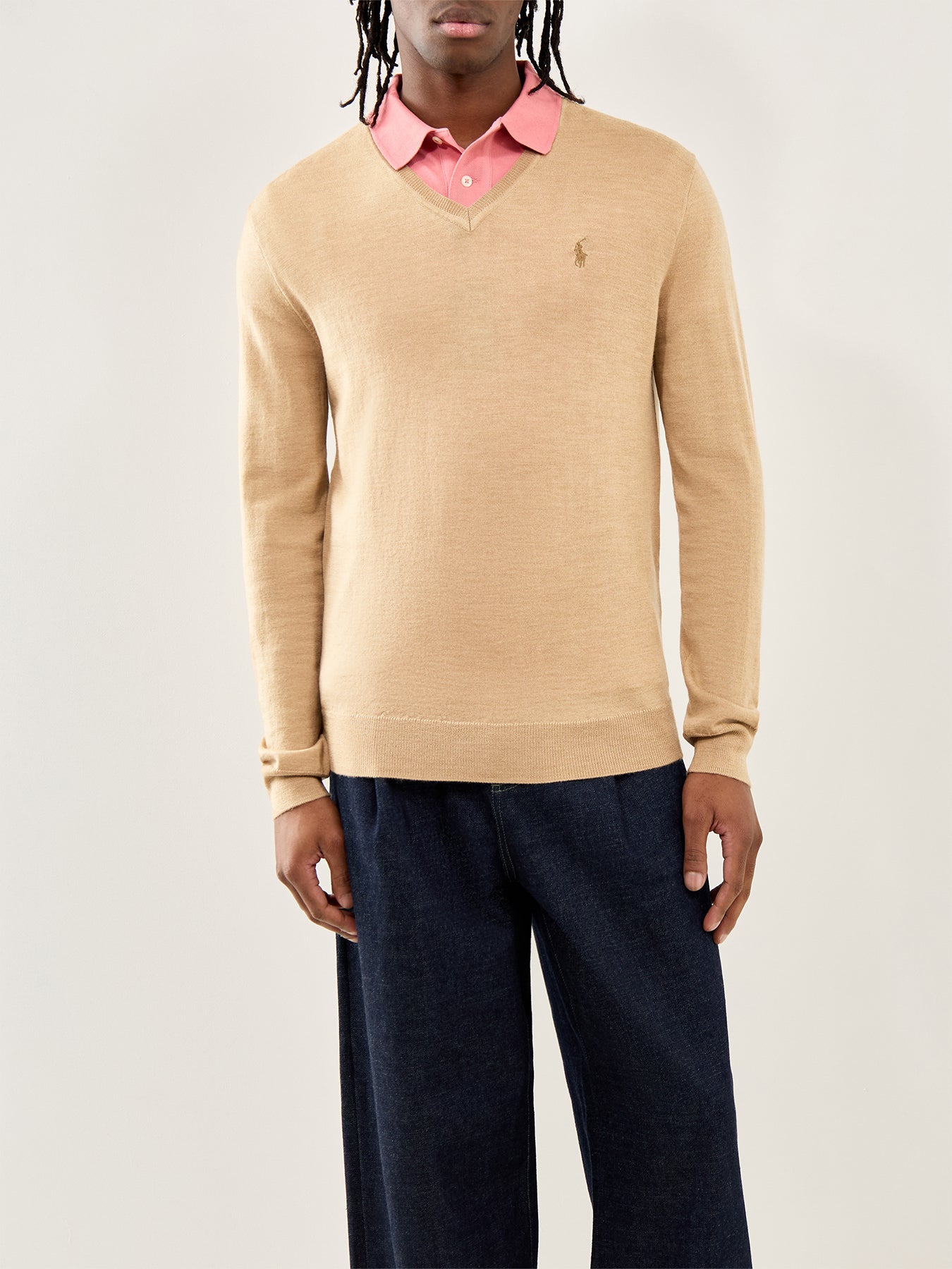 Merino Wool V-Neck Jumper Camel