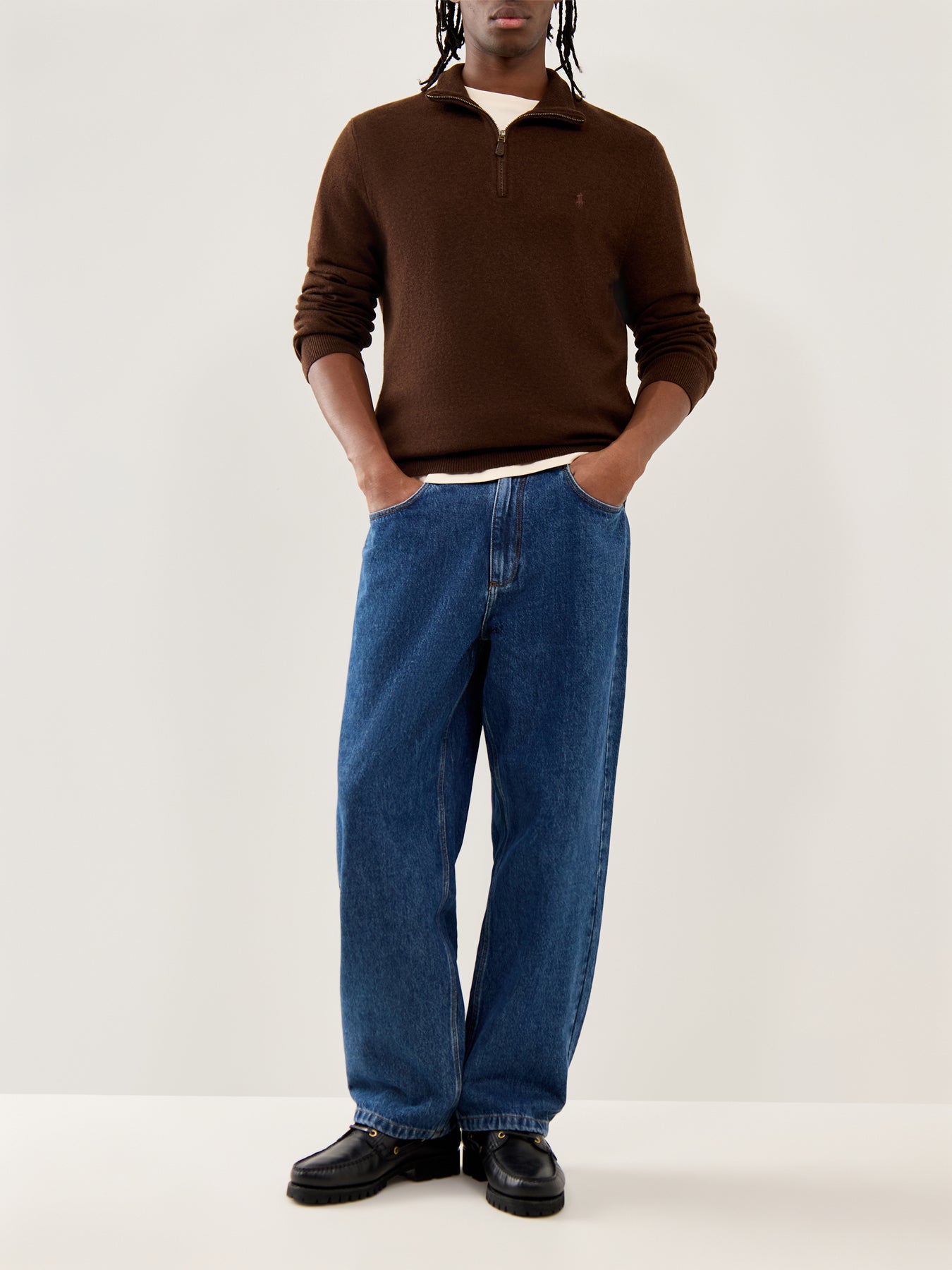 Half-Zip Merino Wool Jumper Cacao Brown