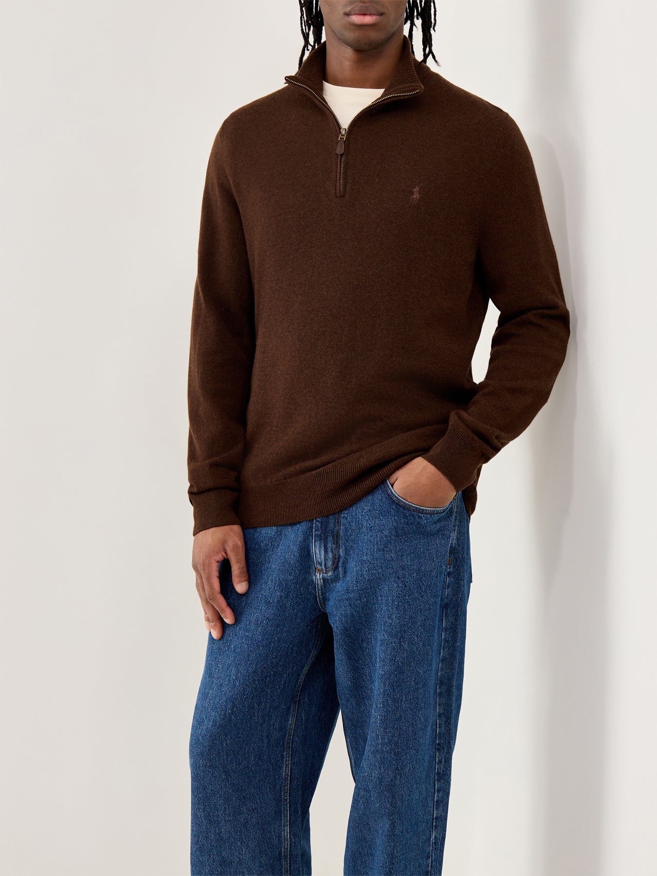 Half-Zip Merino Wool Jumper Cacao Brown