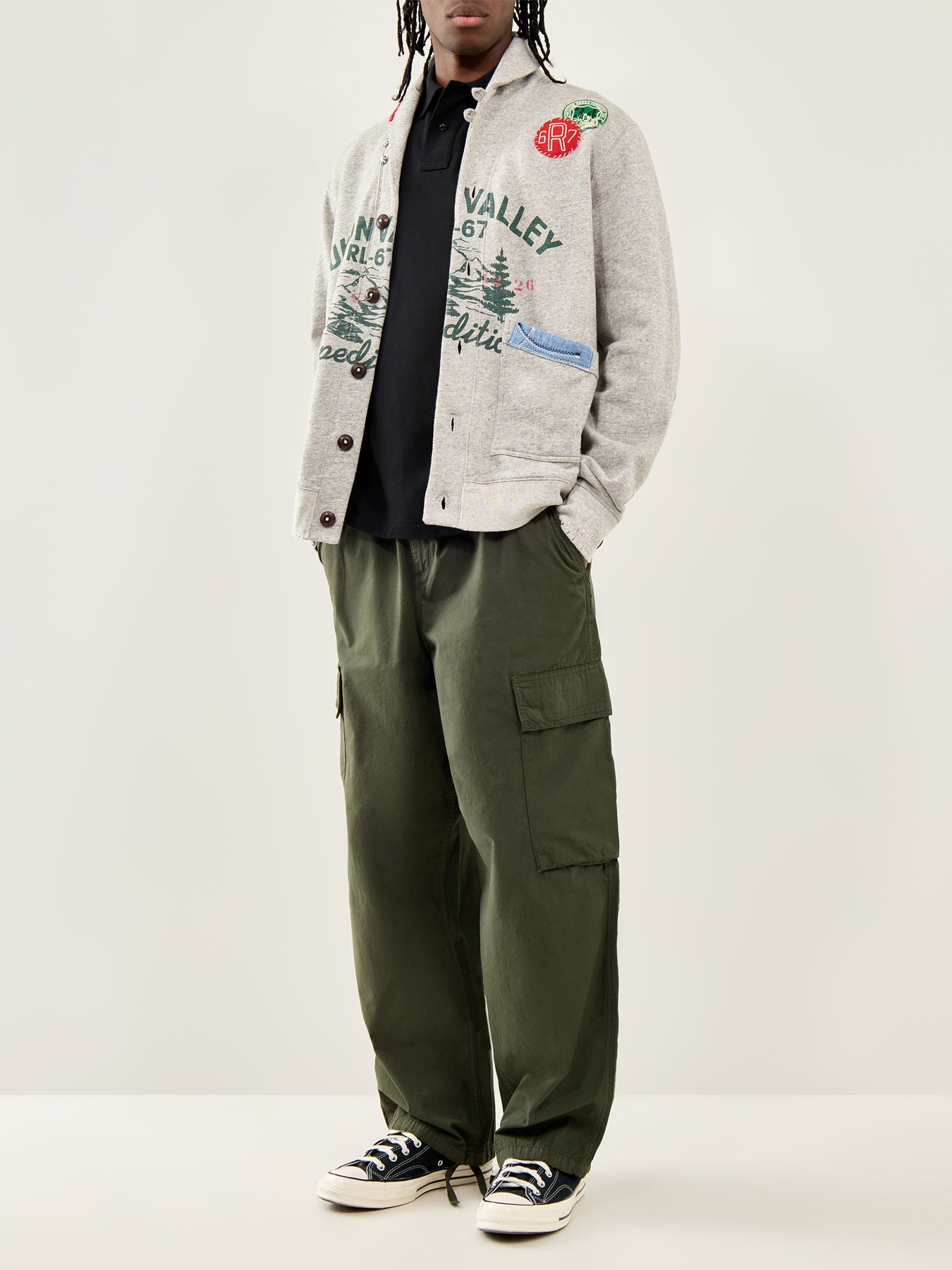 Long-Sleeve Polo Top Black Gold Logo