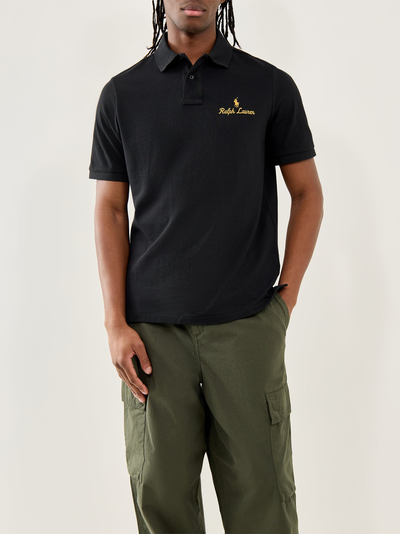 Long-Sleeve Polo Top Black Gold Logo