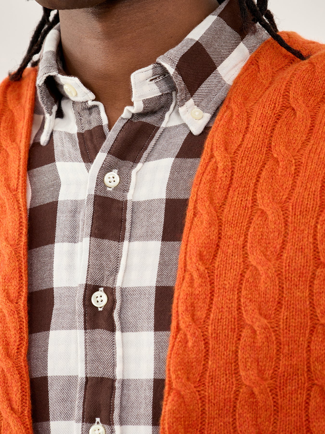 Double-Face Check Shirt Cream Brown