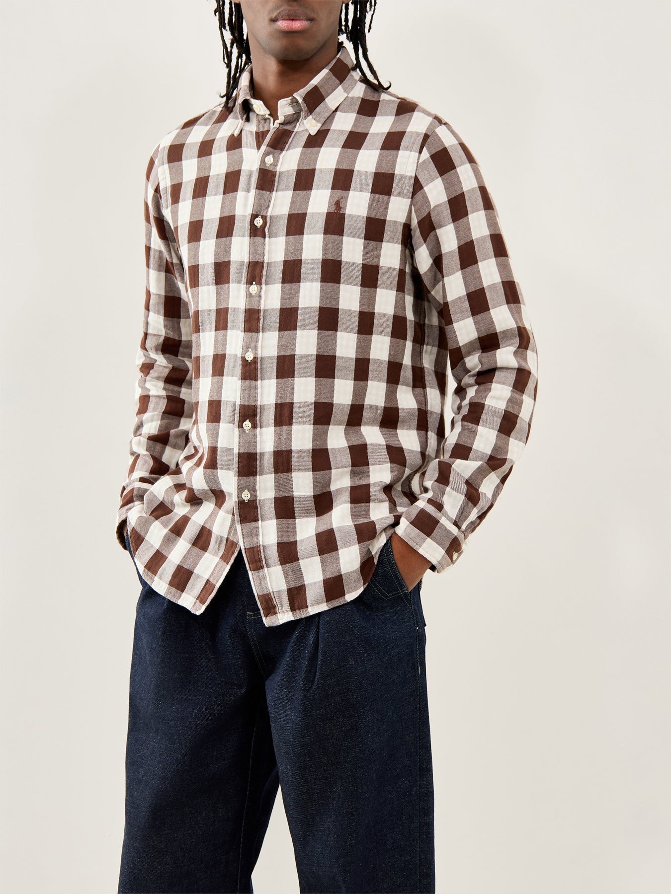 Double-Face Check Shirt Cream Brown