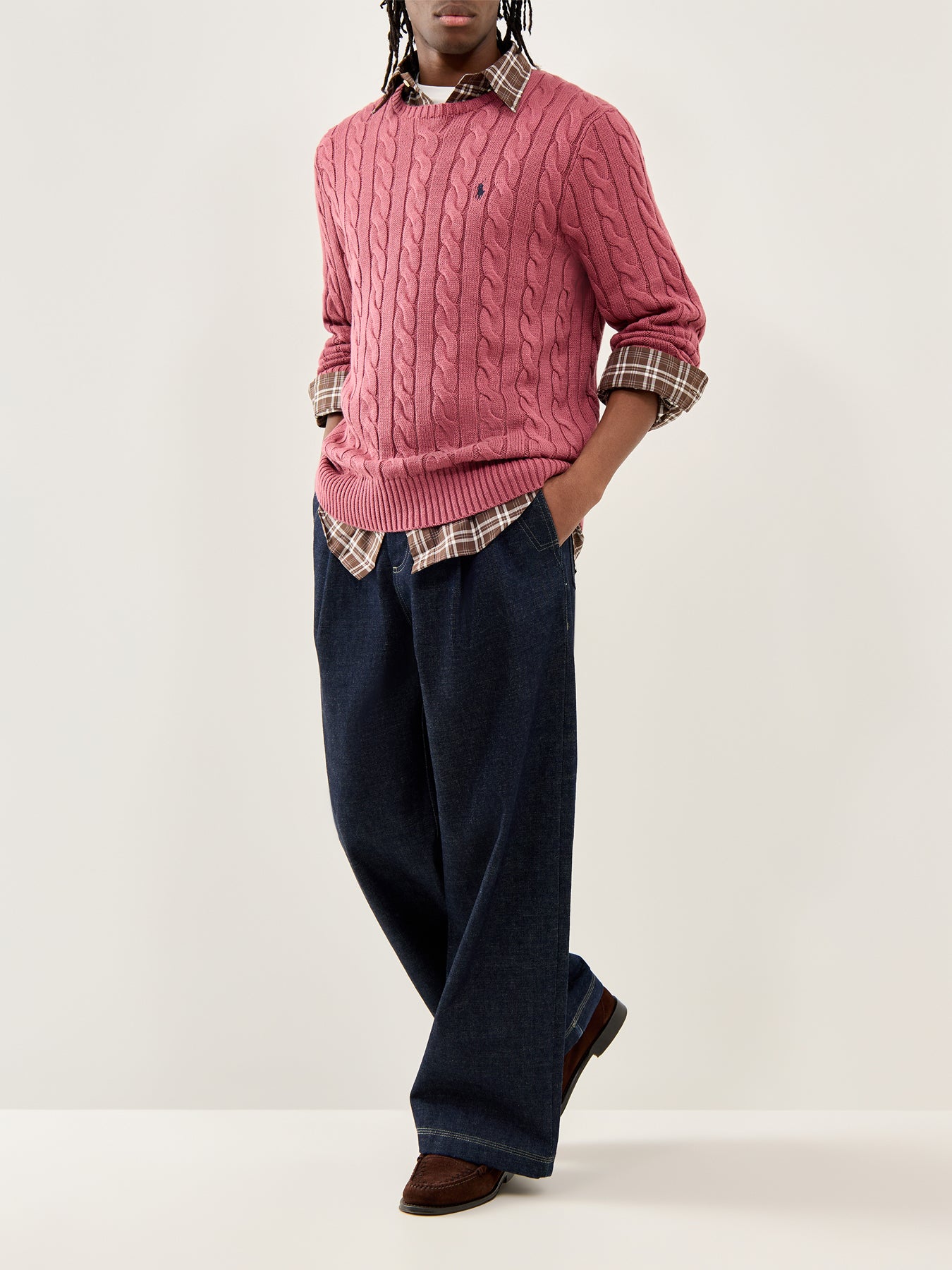 Twill Check Shirt Brown Cream