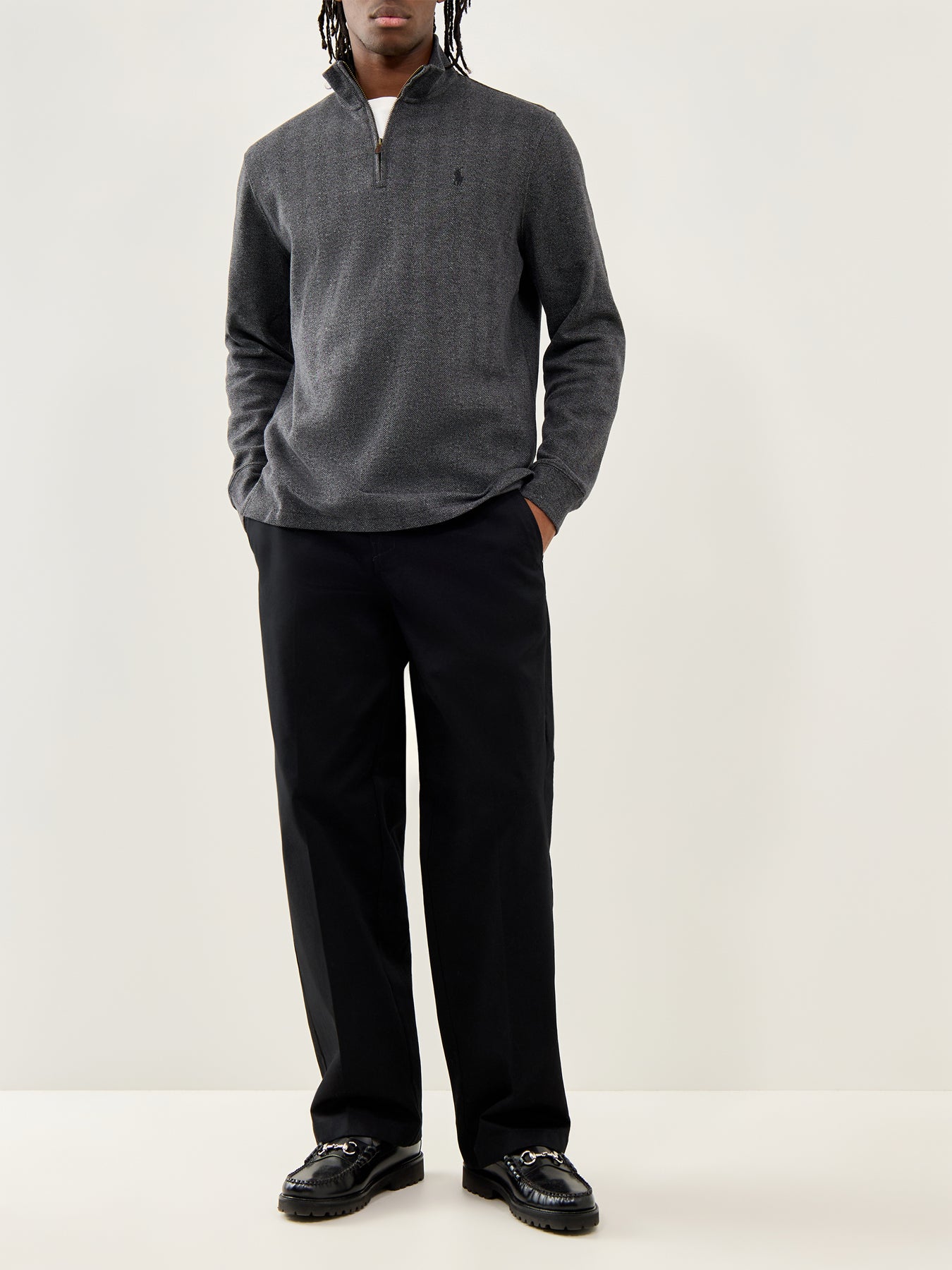 Herringbone Quarter-Zip Sweatshirt Grey