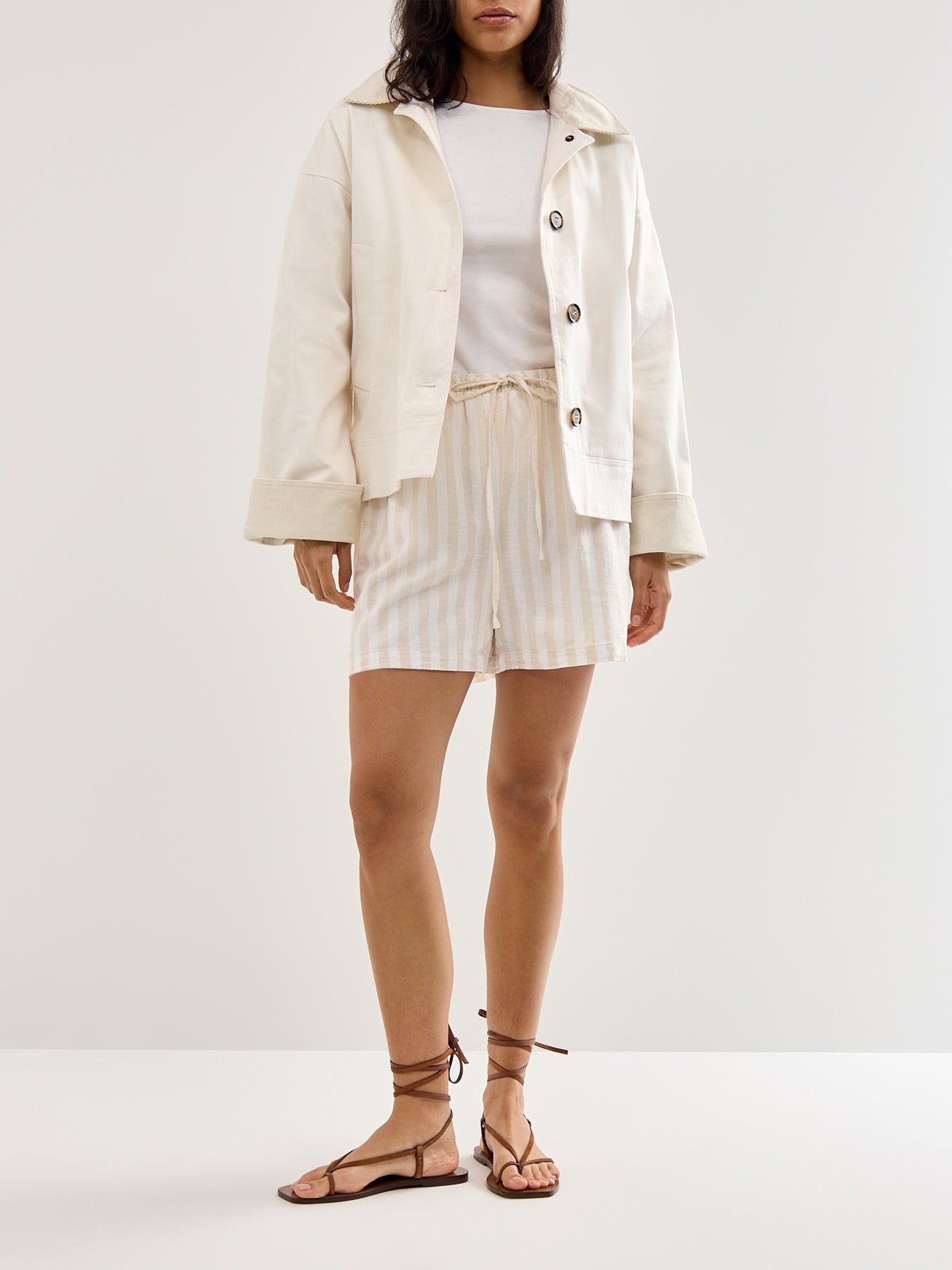 Linen Blend Striped Shorts