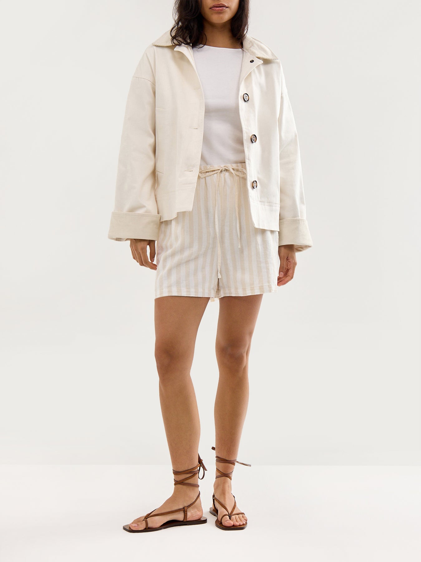 Linen Blend Striped Shorts