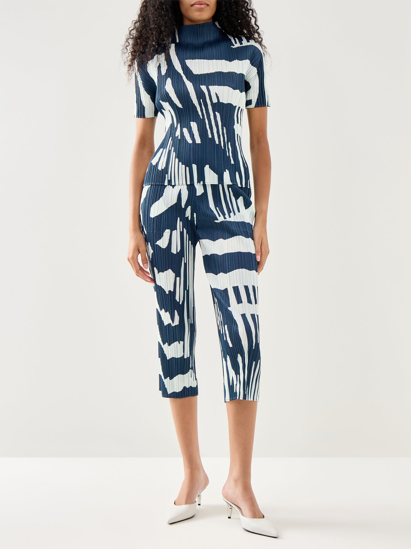 Pleats Refraction Print Slim Leg Pants