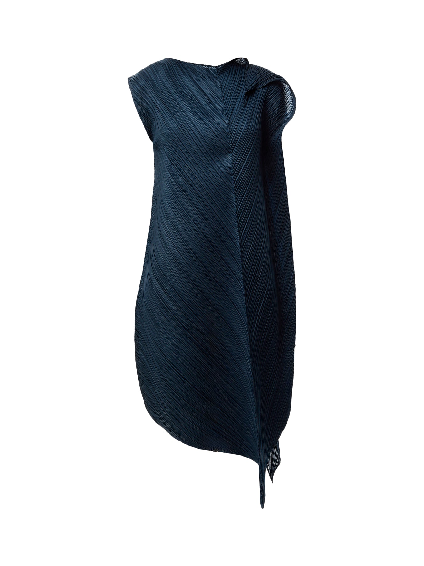 Pleats Sculptural Flare Grayish Navy Dress