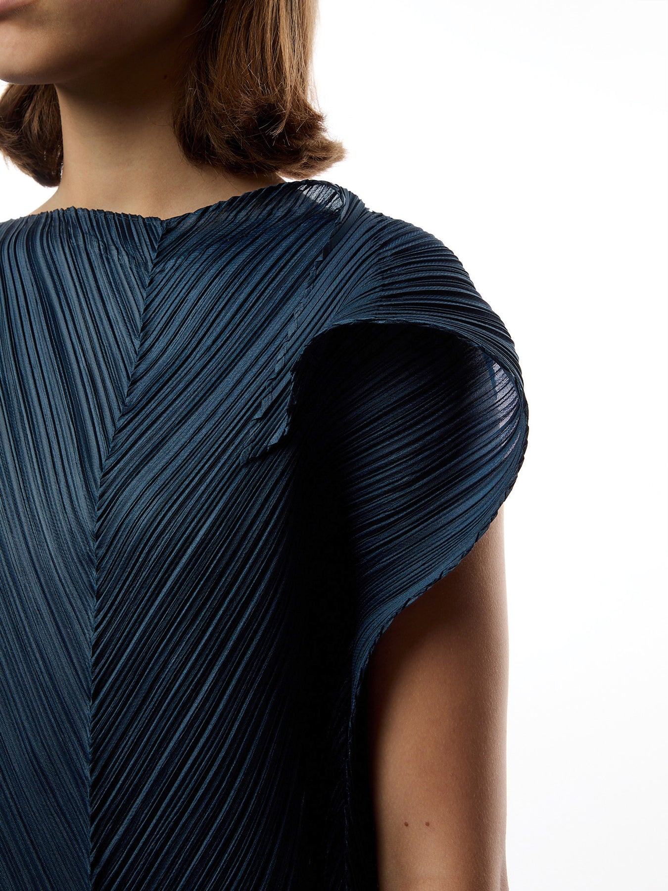 Pleats Sculptural Flare Grayish Navy Dress