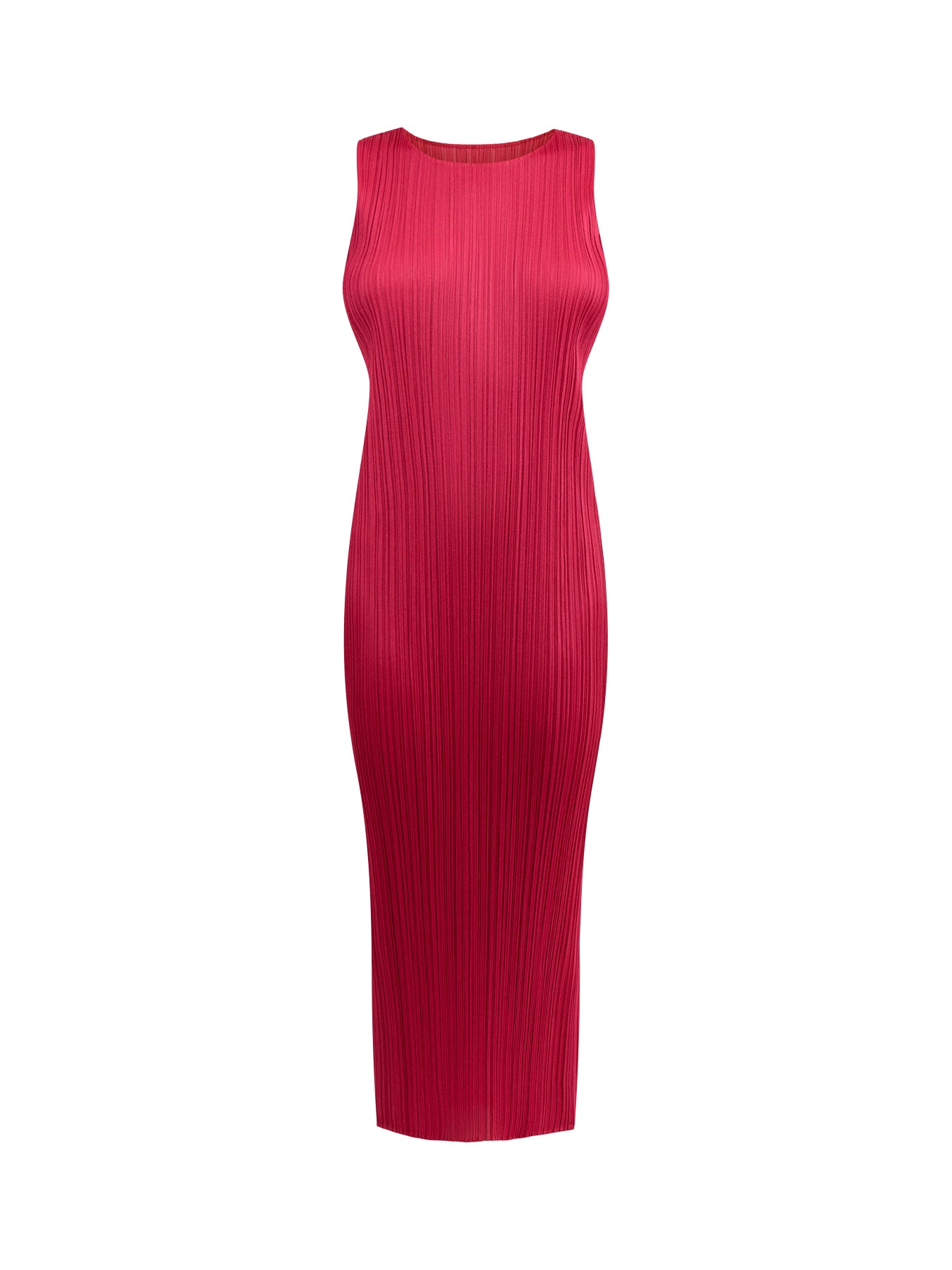 Pleats Colourful Basics Mock Neck Sleeveless Carmine Pink Dress