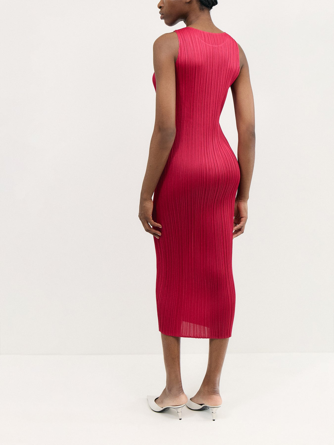 Pleats Colourful Basics Mock Neck Sleeveless Carmine Pink Dress
