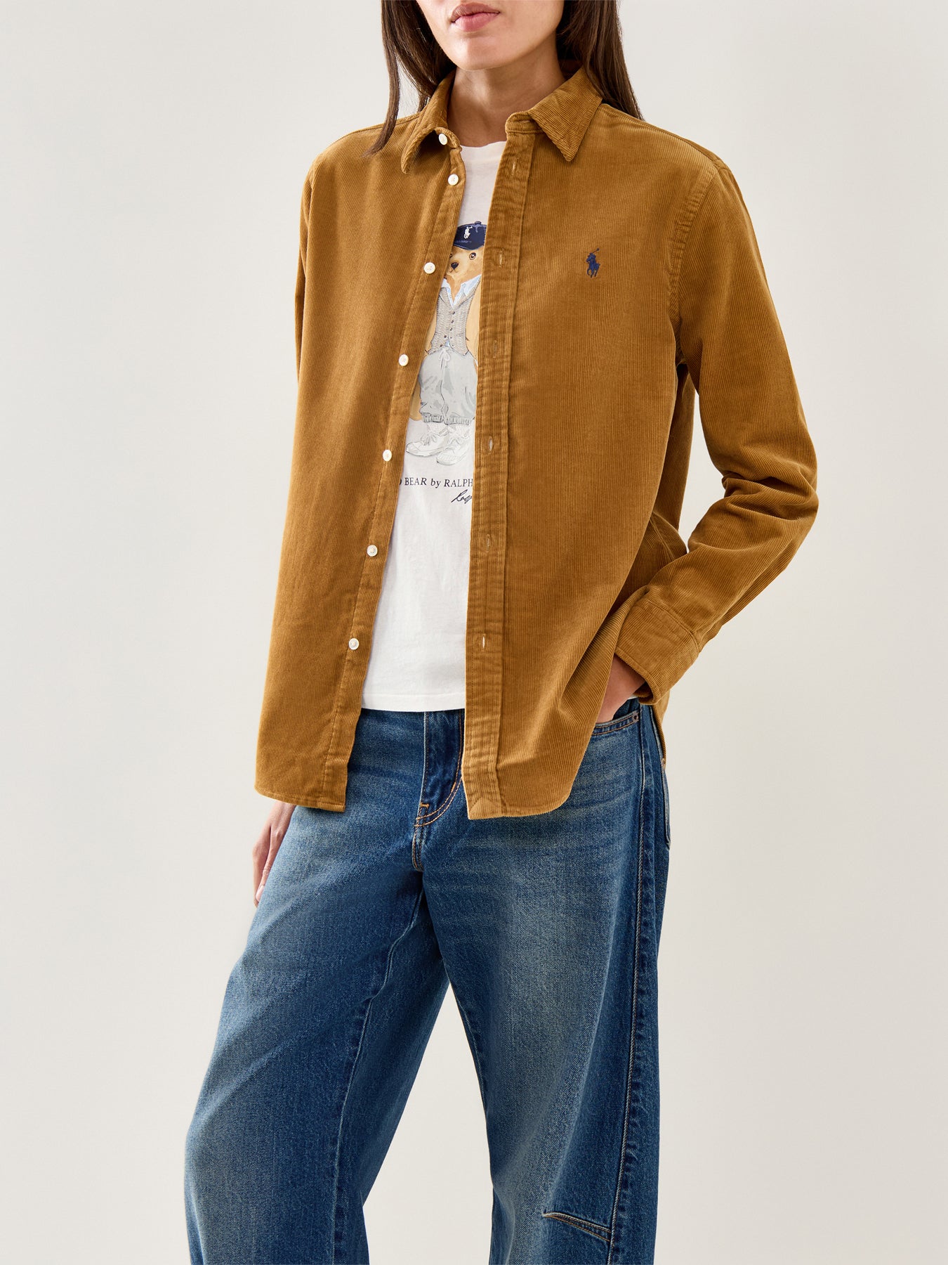 Cord Long Sleeve Shirt Tan