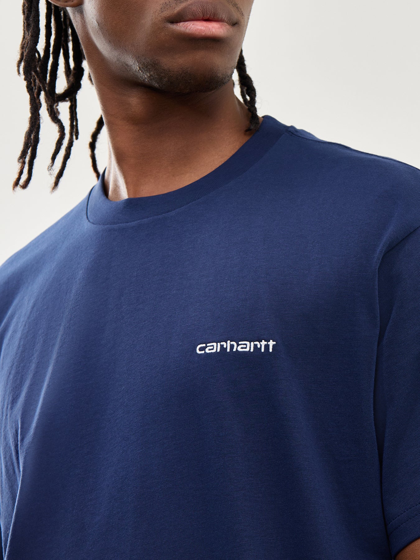 Short Sleeve Script Embroidery T-Shirt Jupiter  White