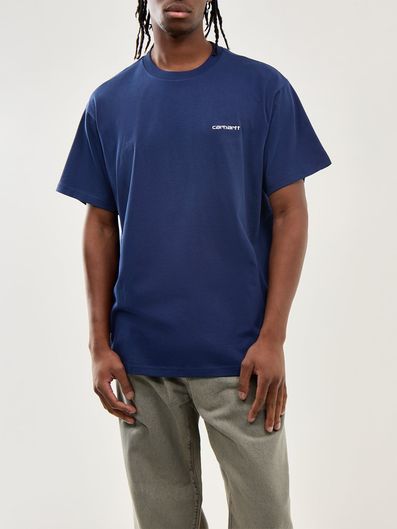 Short Sleeve Script Embroidery T-Shirt Jupiter  White