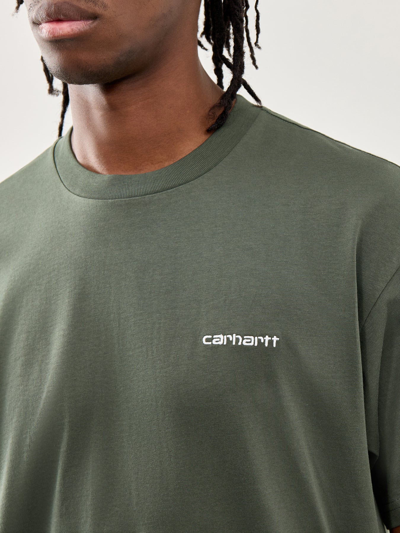 Shot Sleeve Script Embroidery T-Shirt Opuntia White