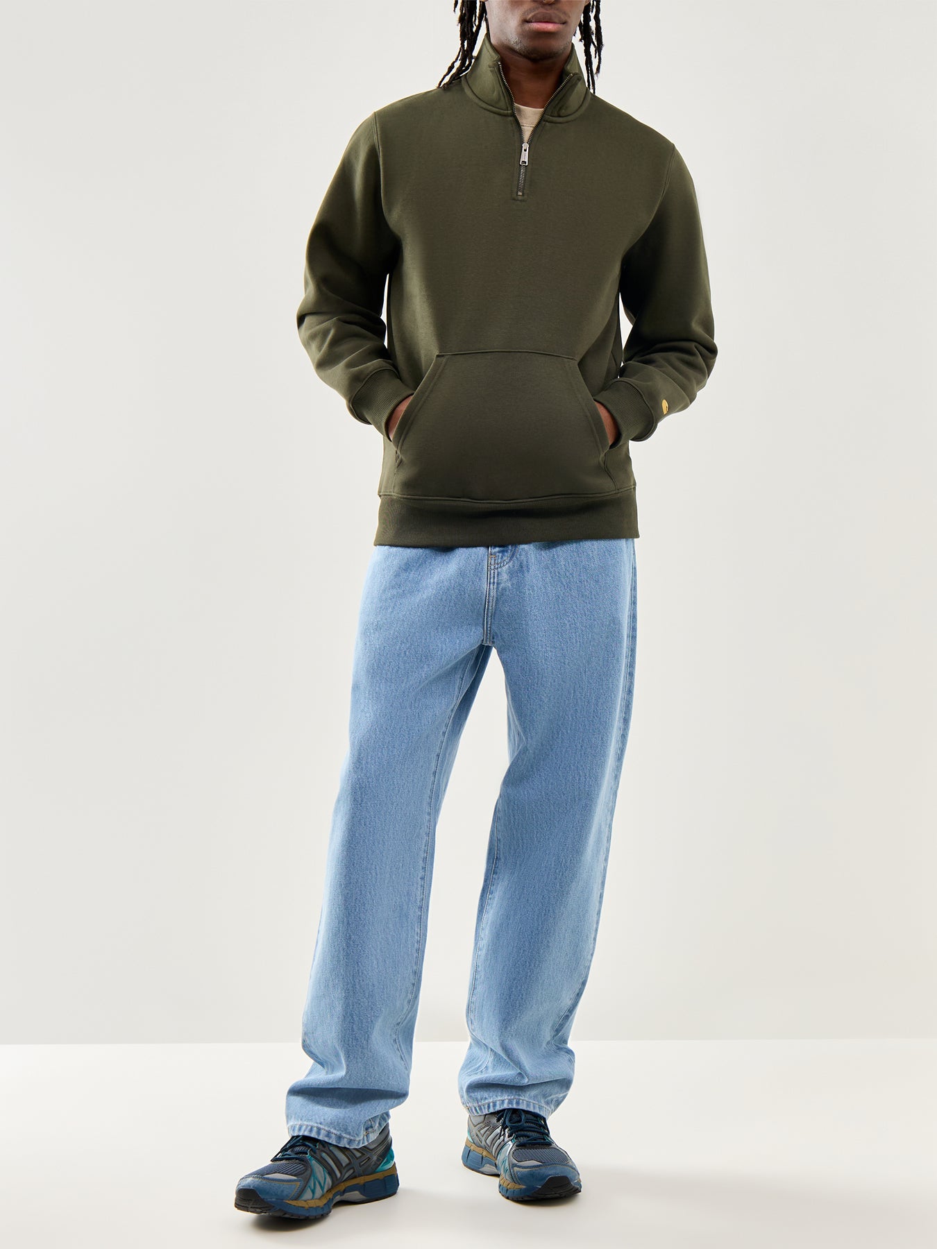 Chase Neck Zip Sweat Olive Gold