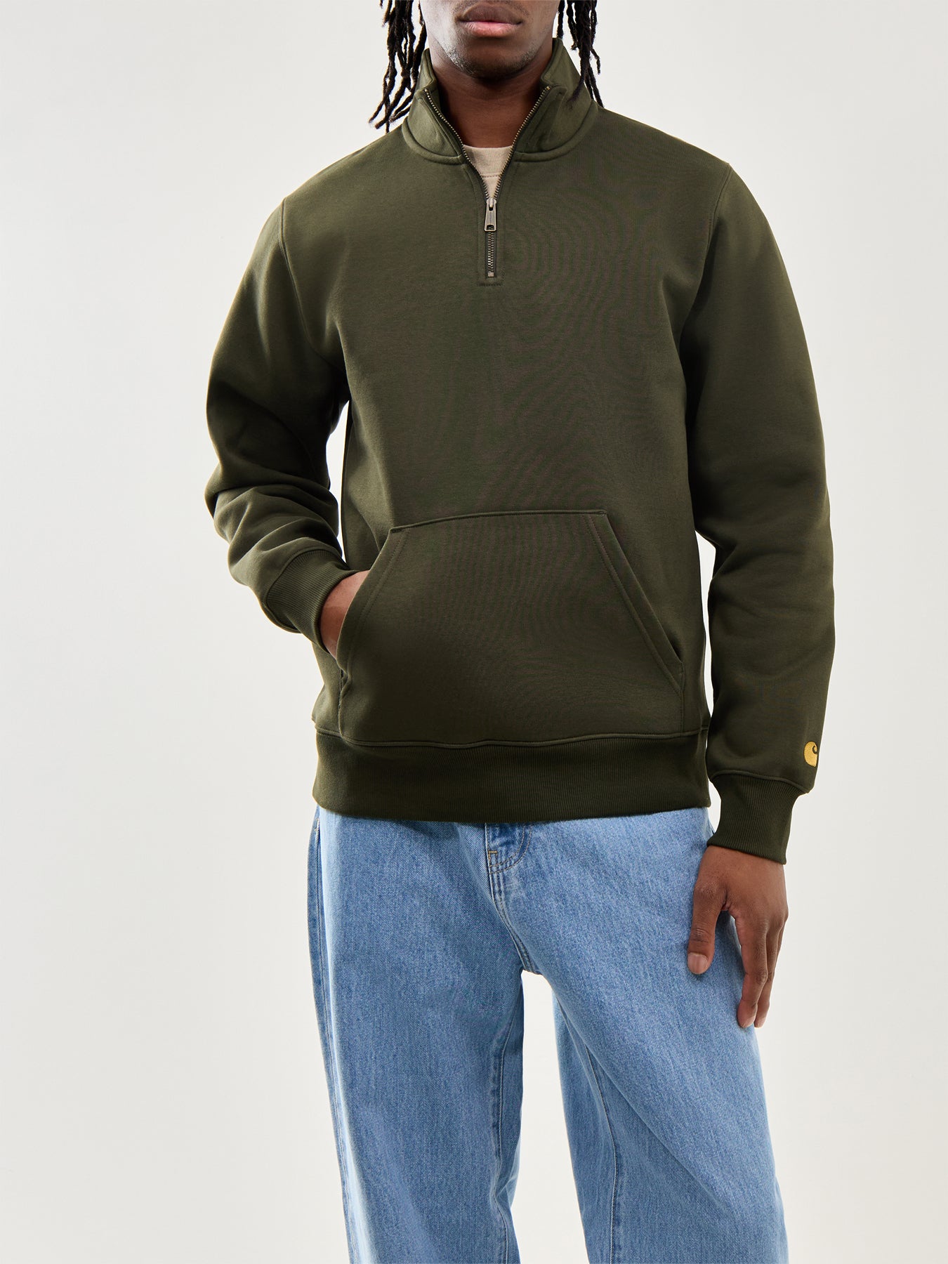 Chase Neck Zip Sweat Olive Gold