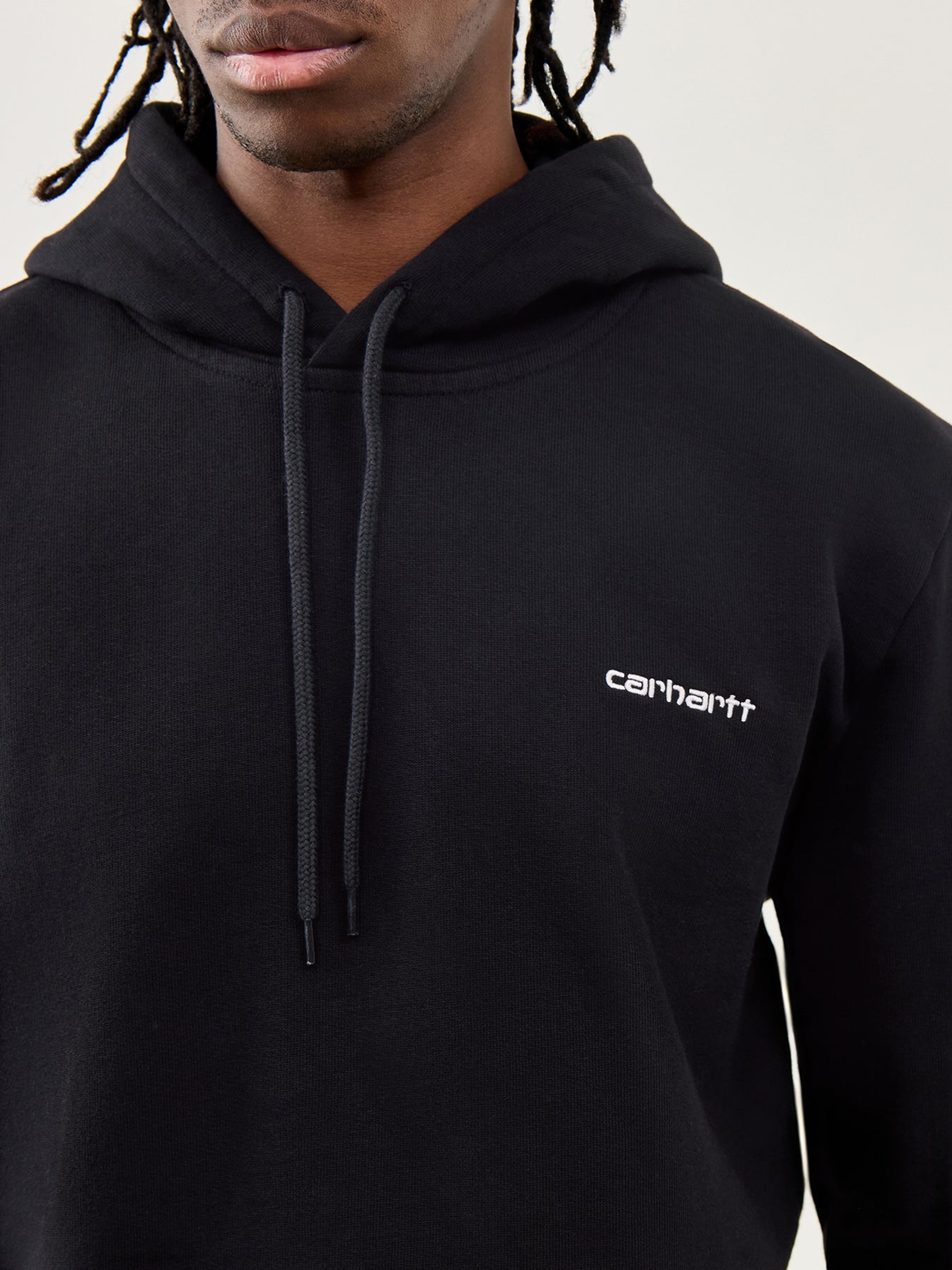 Hooded Script Embroidery Sweat Black White