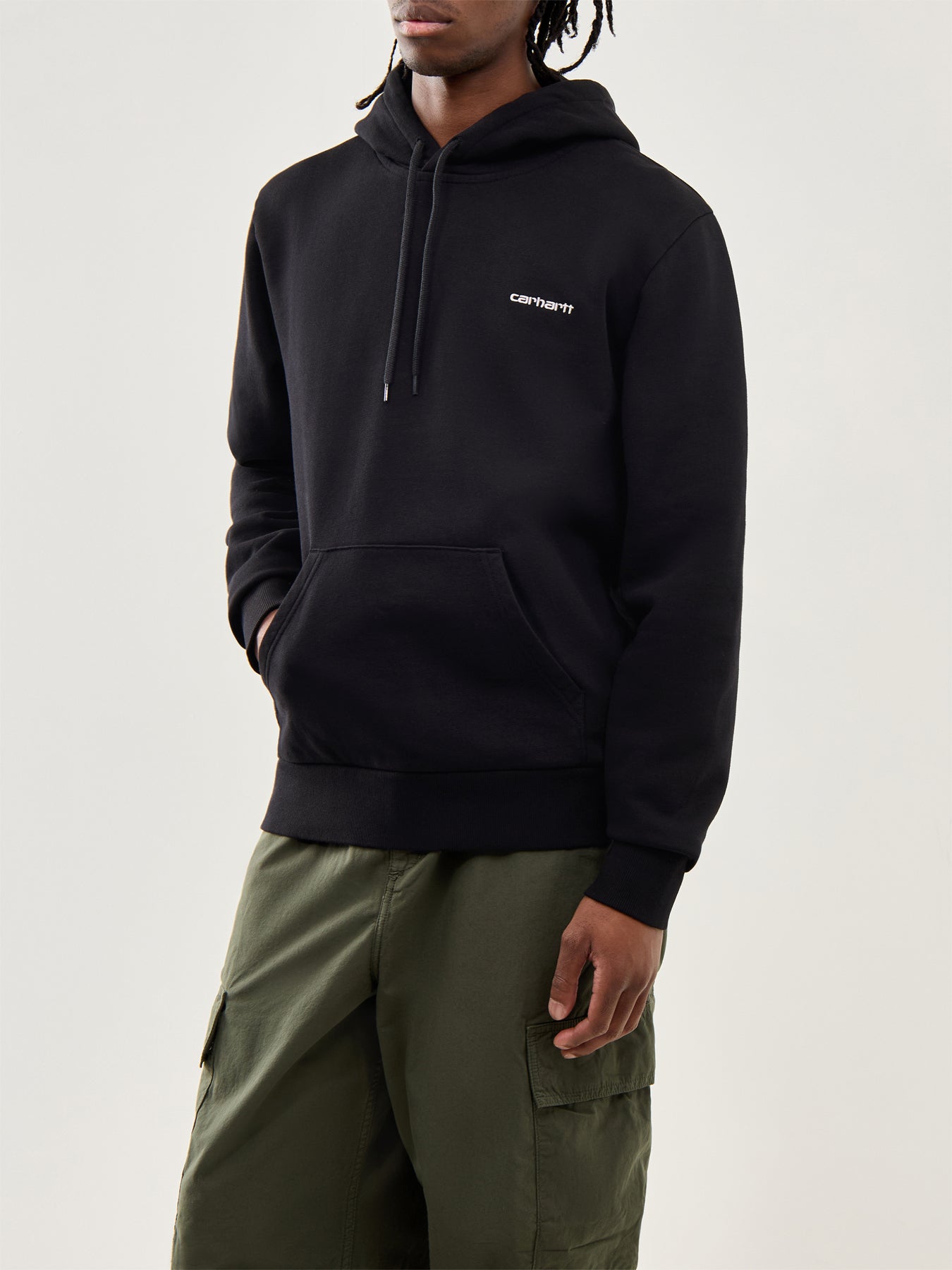 Hooded Script Embroidery Sweat Black White