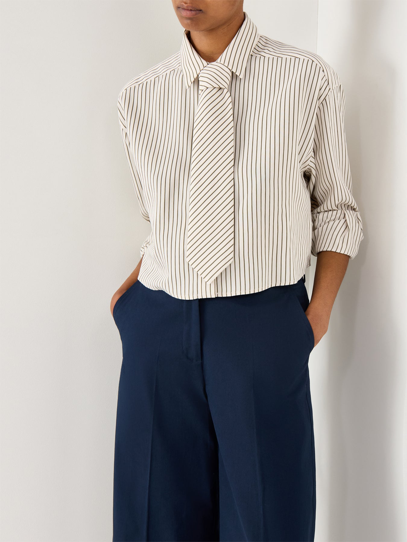 Marella Duke Cropped Pinstripe Shirt White