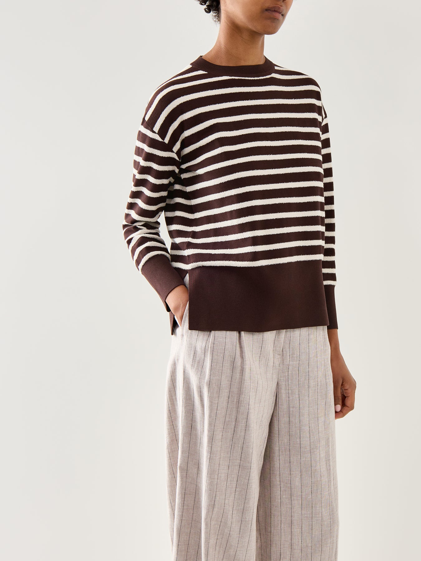 Sport Texas Crew Neck Striped Knitwear Brown