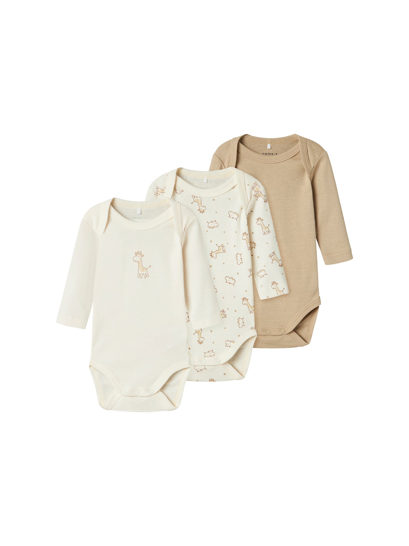 Baby Giraffe Print Long Sleeve Bodysuit 3 Pack Multi