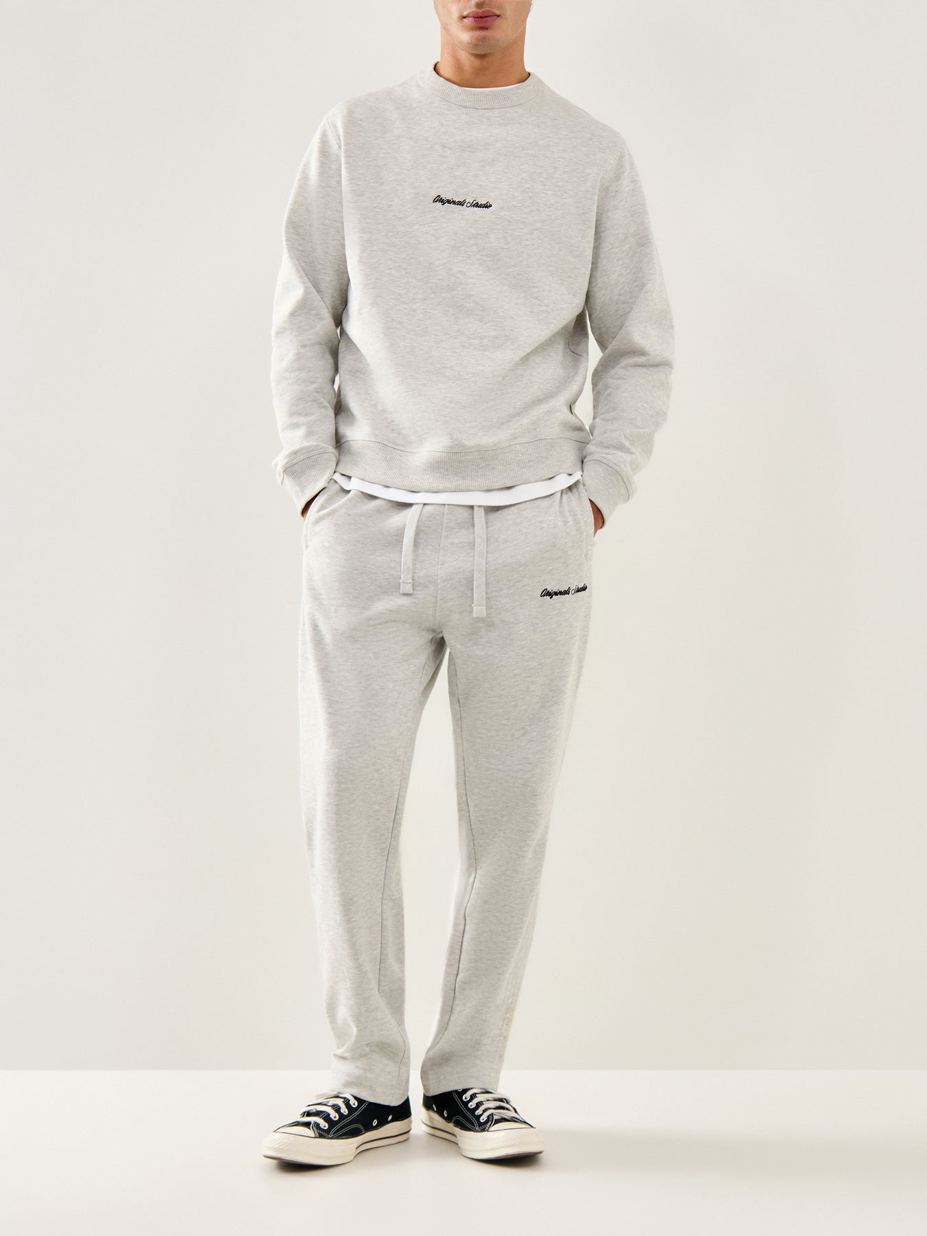 Embroidered Sweat Crew White Melange