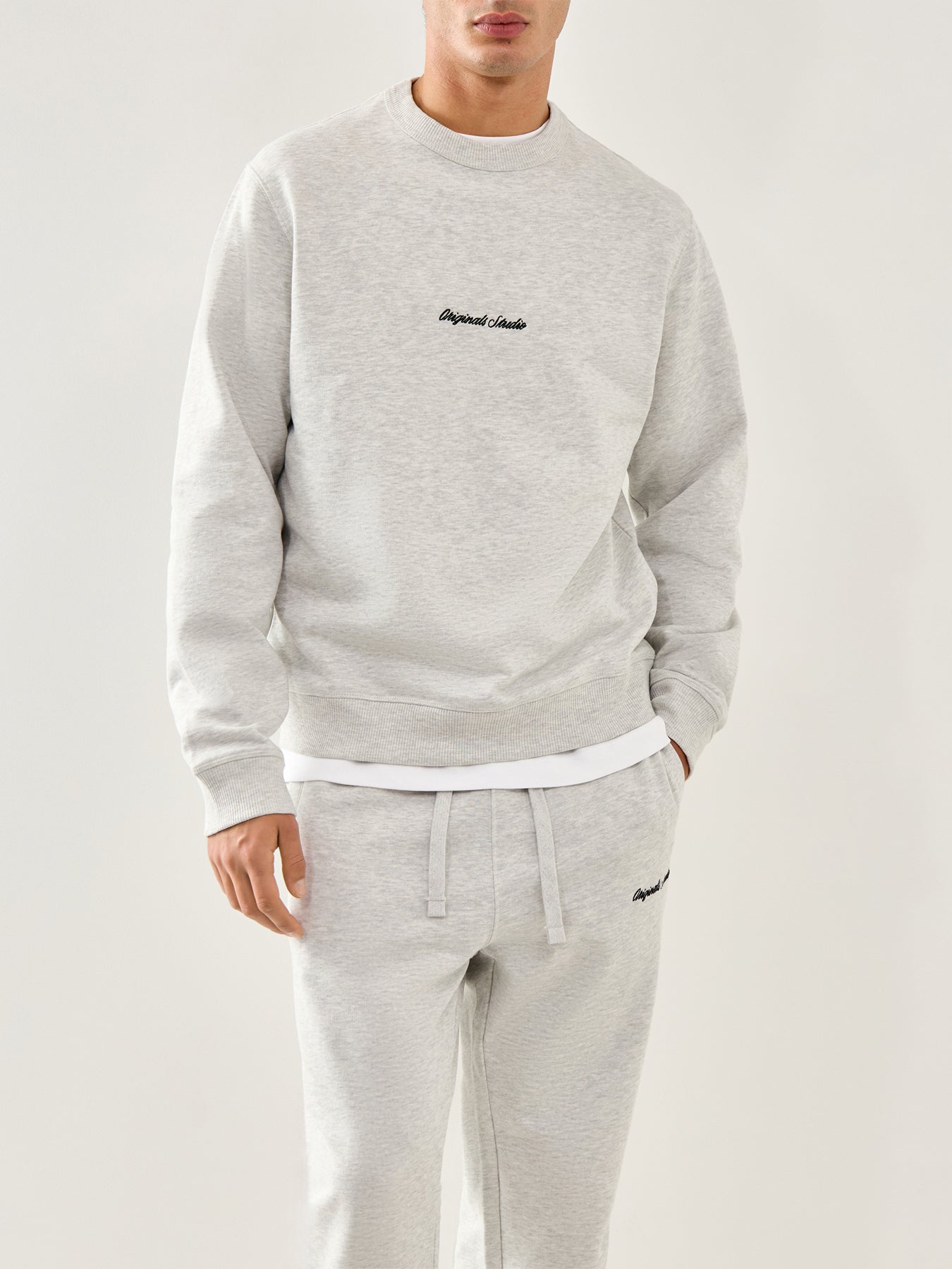 Embroidered Sweat Crew White Melange