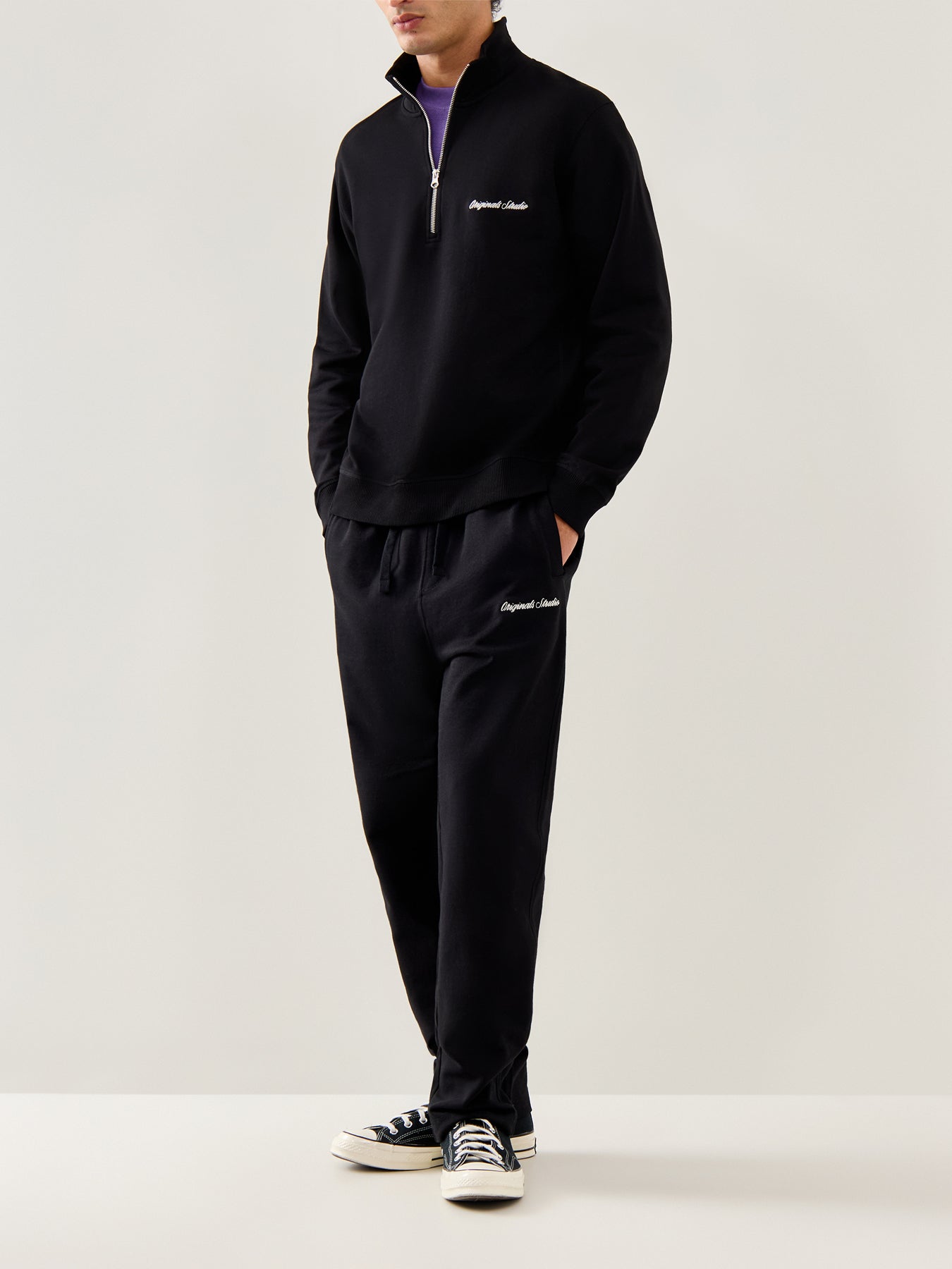 Embroidered Sweat High Neck Black