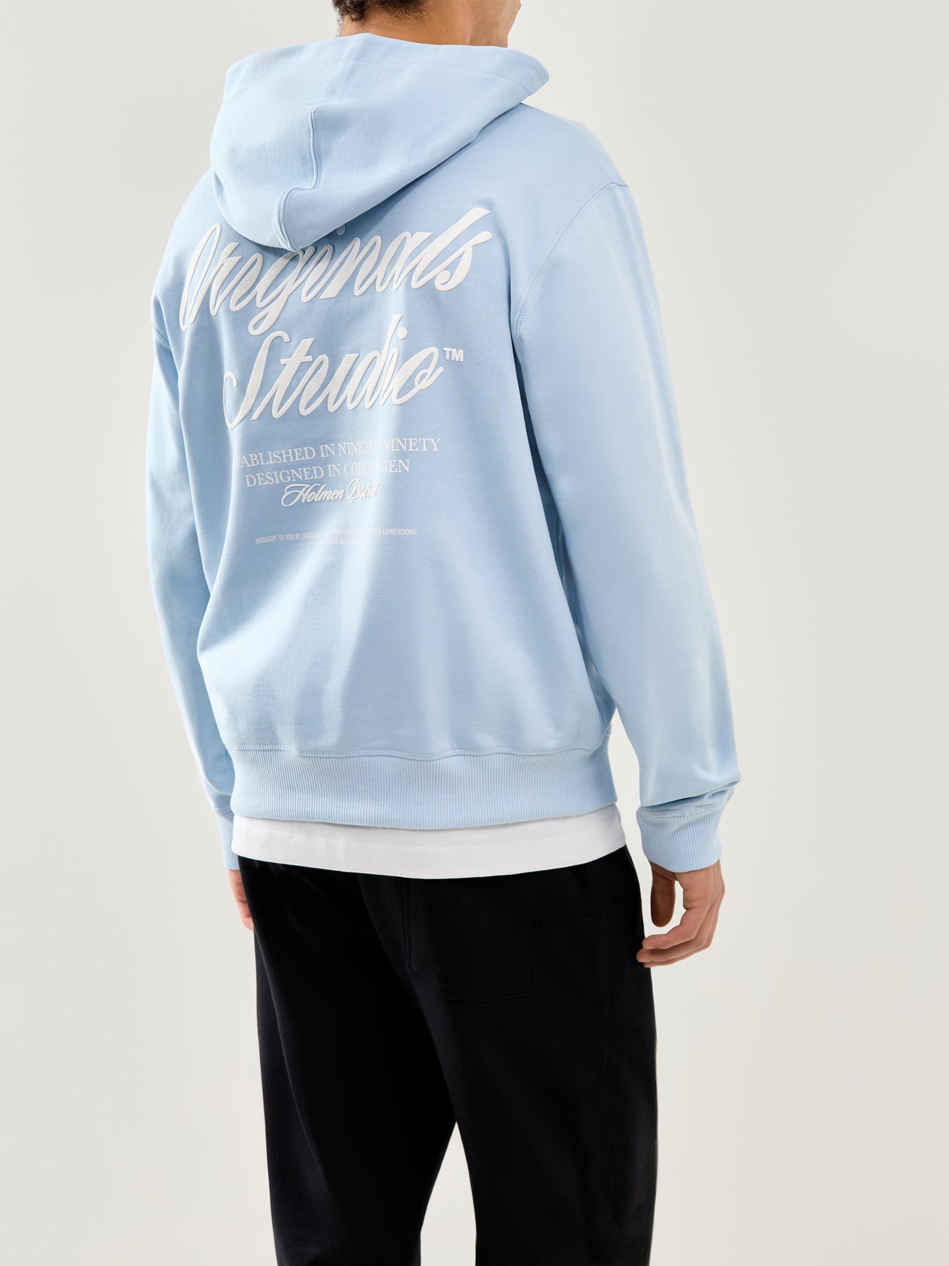 Typo Back Sweat Hoodie Blue