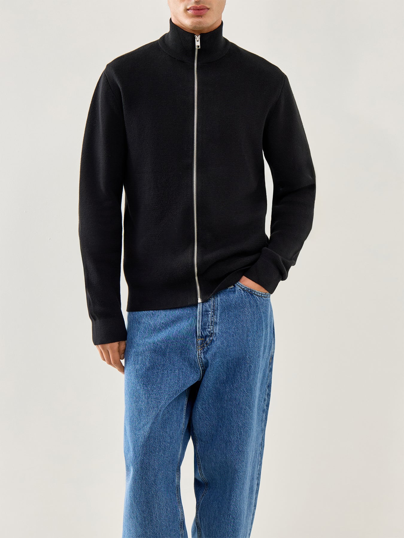 Milano Stitch High Neck Cardigan Black