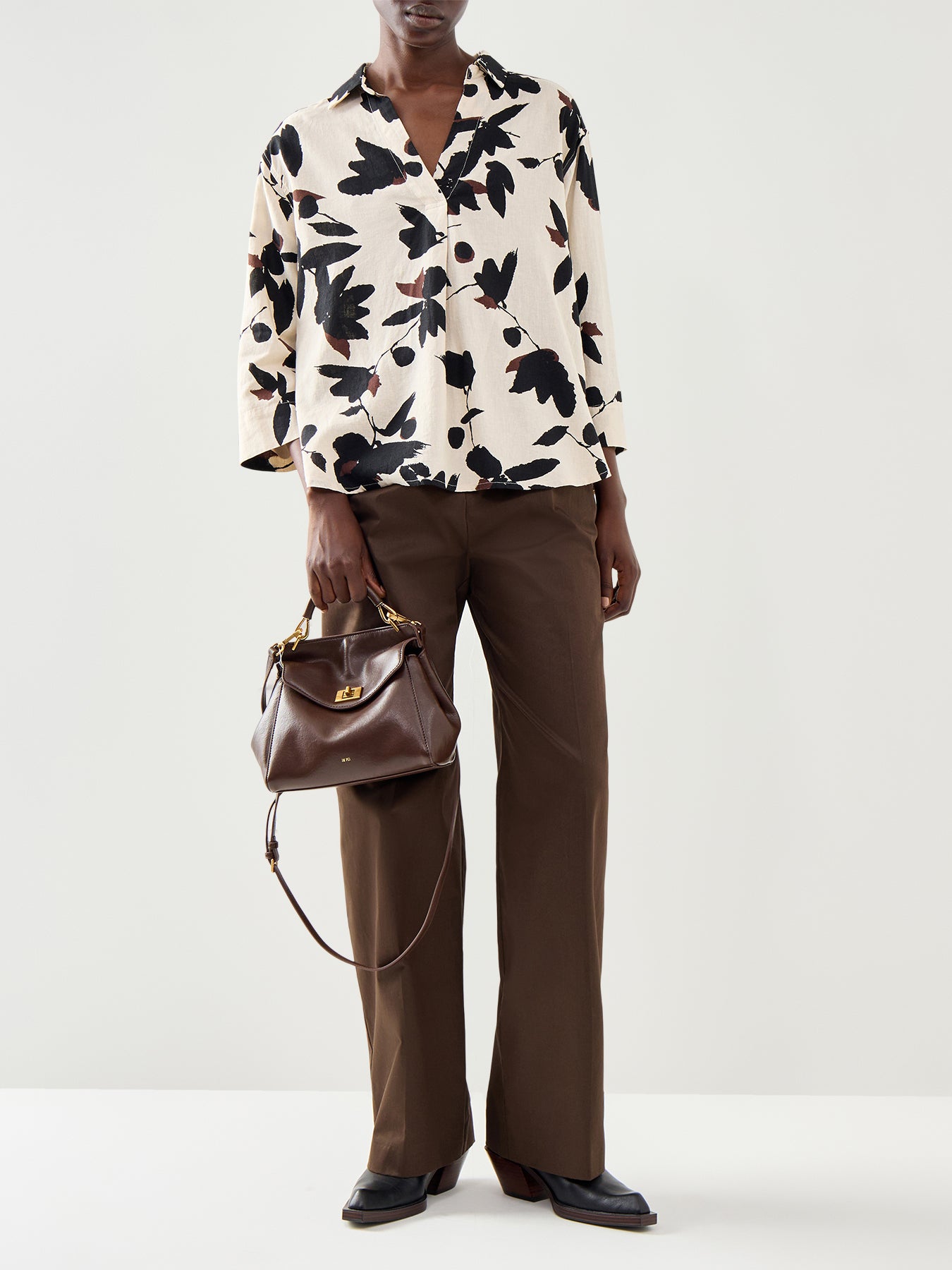 Darale Printed Linen Mix Top 3/4 Sleeve