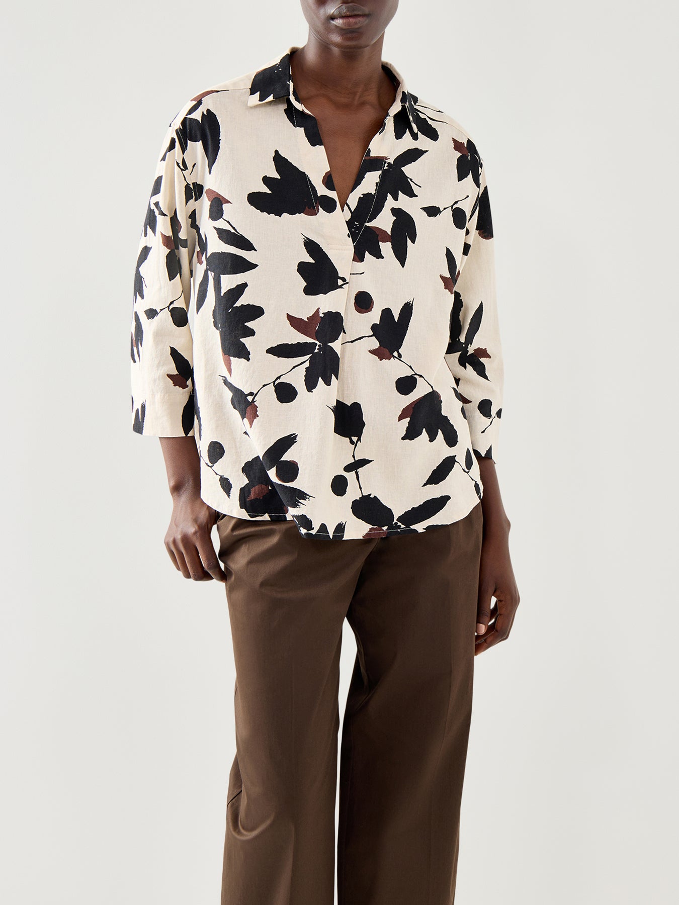 Darale Printed Linen Mix Top 3/4 Sleeve