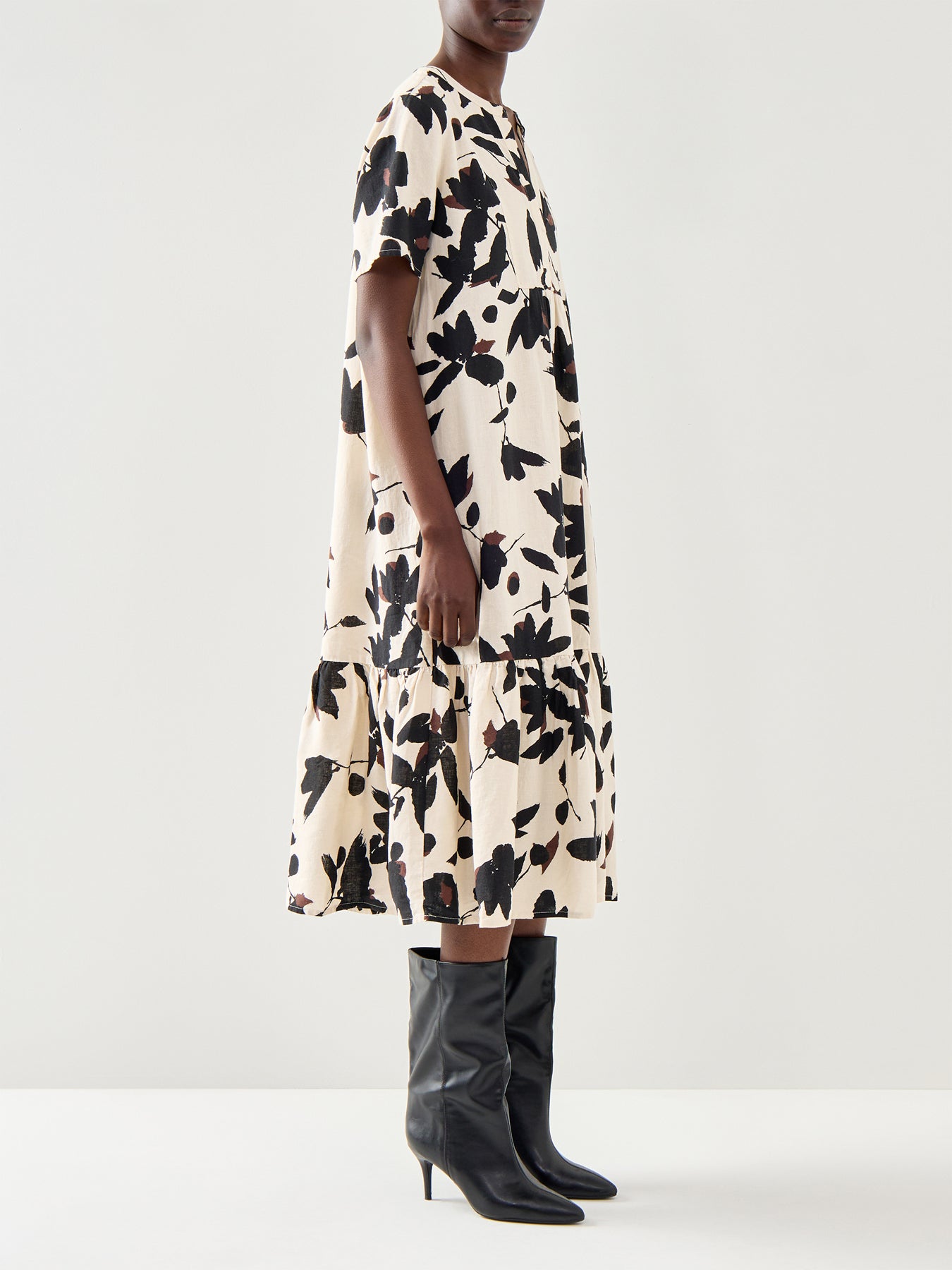 Nalaone Printed Linen Mix Dress Short Sleeve