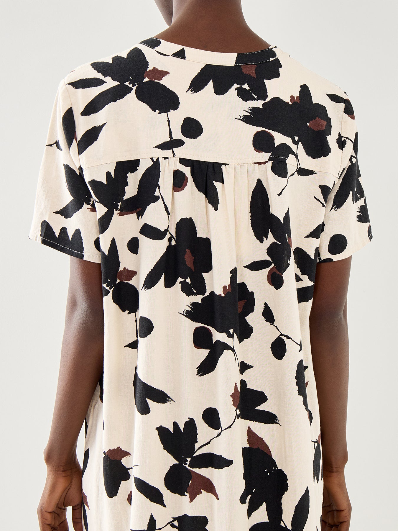 Nalaone Printed Linen Mix Dress Short Sleeve