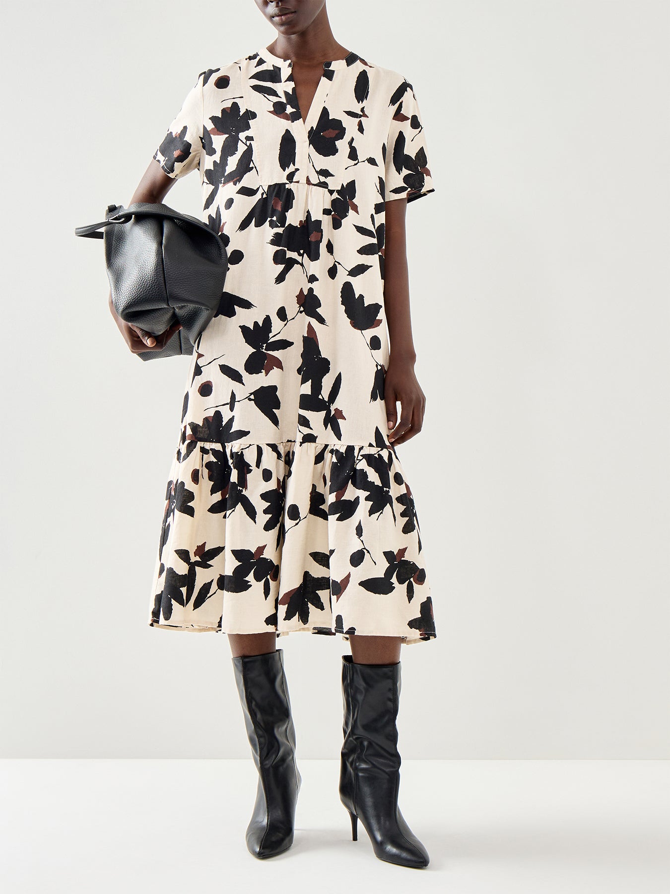 Nalaone Printed Linen Mix Dress Short Sleeve