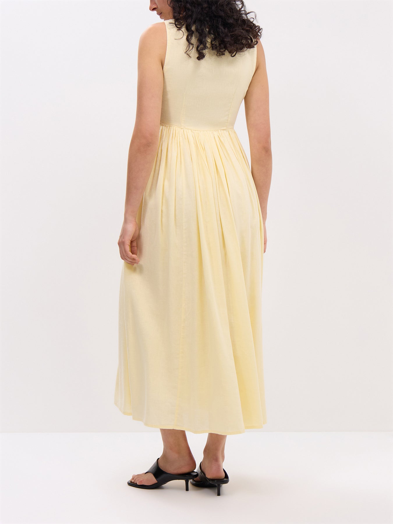 Butter Yellow Linen-blend Cora Midi Dress