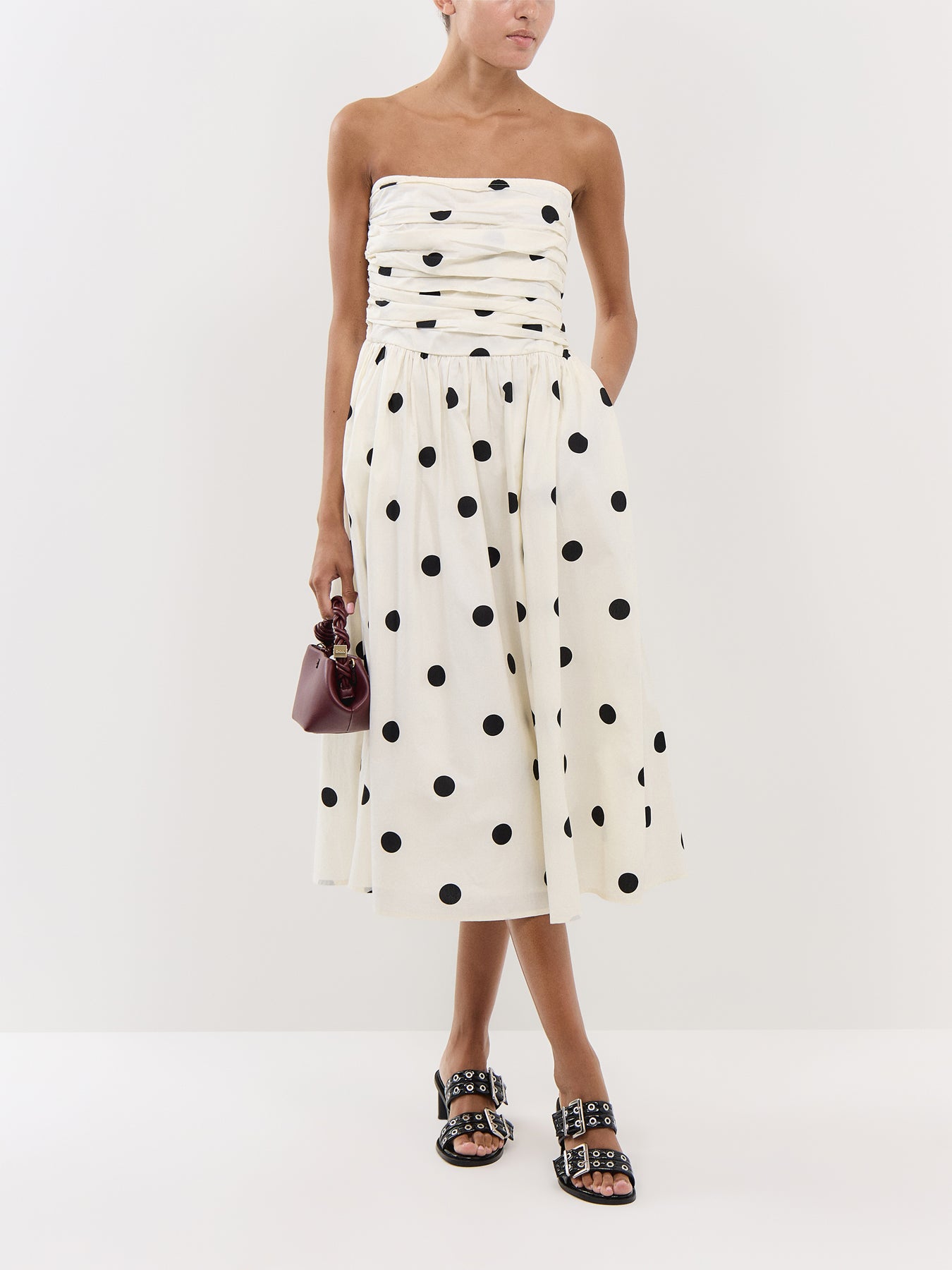 White Polka Dot Bandeau Felicity Midi Dress