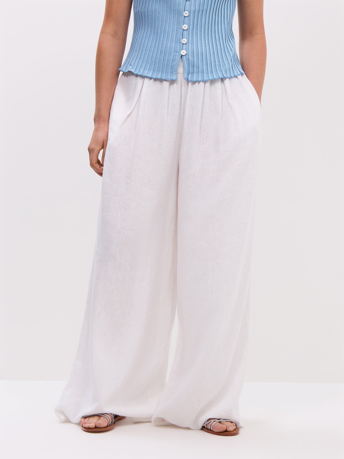 White Linen-blend Jerrow Wide Leg Trousers