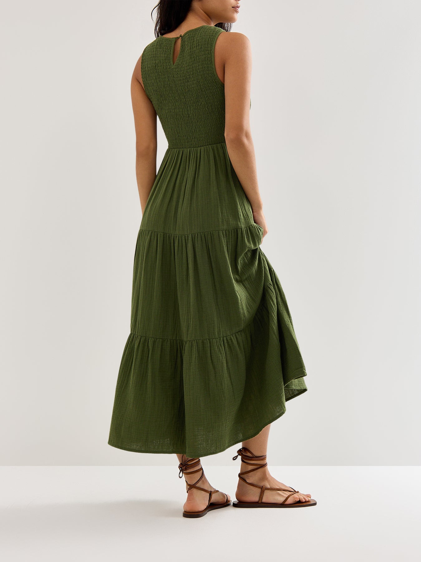 Green Sleeveless Tiered Charlie Midi