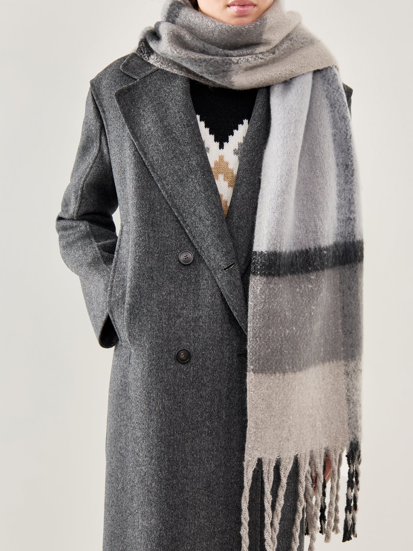 Isla Tartan Boucle Scarf Grey
