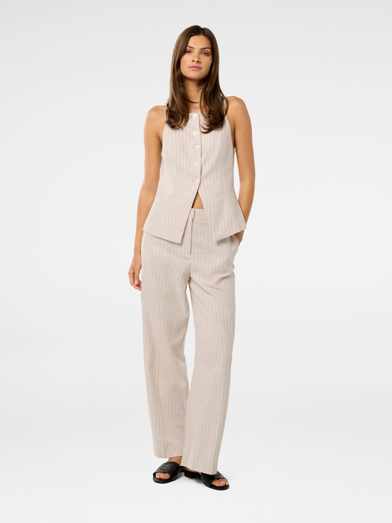 Blake Linen Pinstriped Wide Leg Pants