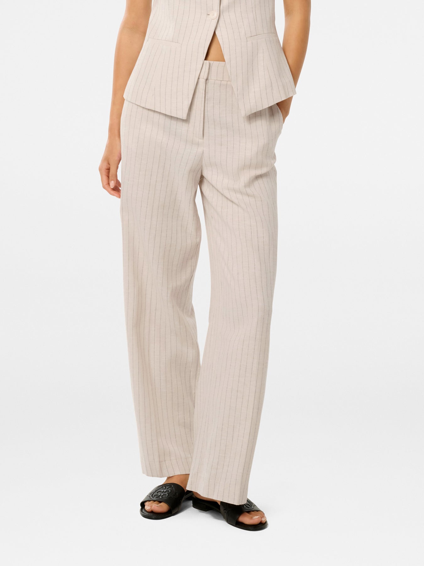 Blake Linen Pinstriped Wide Leg Pants