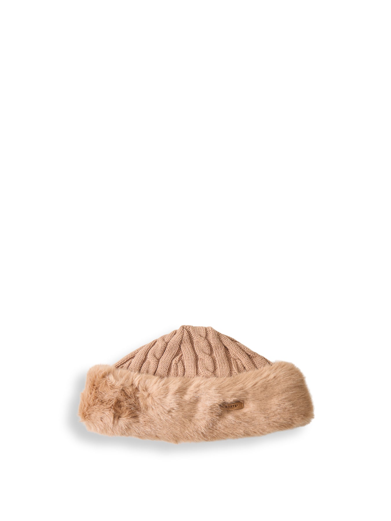 Faux Fur Cable Knit Hat Light Brown