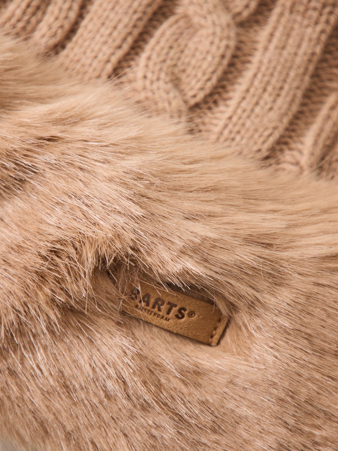 Faux Fur Cable Knit Hat Light Brown